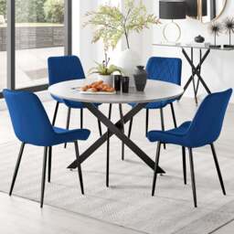 Furniturebox Arona Cesano 4 Seater Round Dining Set Grey Black and Navy - Blue - Wilko - thumbnail 1
