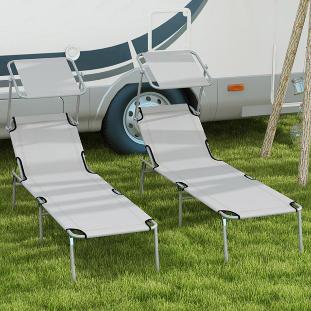 Outsunny Set of 2 Light Grey Adjustable Folding Sun Lounger - Size: 36 x 58 x 187cm - Wilko - image 1