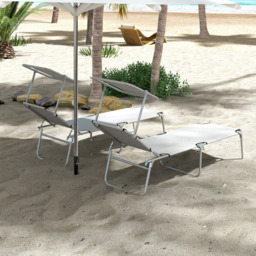 Outsunny Set of 2 Light Grey Adjustable Folding Sun Lounger - Size: 36 x 58 x 187cm - Wilko - thumbnail 4