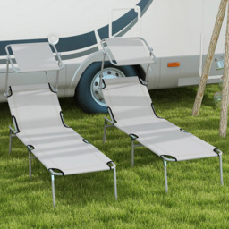 Outsunny Set of 2 Light Grey Adjustable Folding Sun Lounger - Size: 36 x 58 x 187cm - Wilko