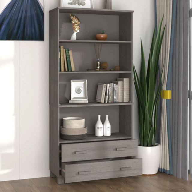 vidaXL 2 Drawer 4 Shelf Grey Solid Pine Wood Highboard - Size: 180 x 85 x 35cm - Wilko - image 1