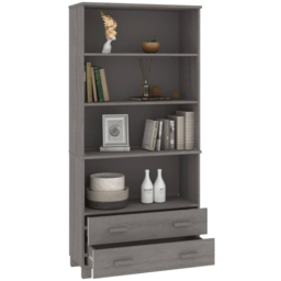 vidaXL 2 Drawer 4 Shelf Grey Solid Pine Wood Highboard - Size: 180 x 85 x 35cm - Wilko - thumbnail 4