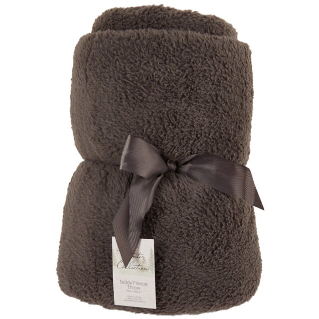 Teddy Fleece Plain Throw - Charcoal - Wilko - image 1