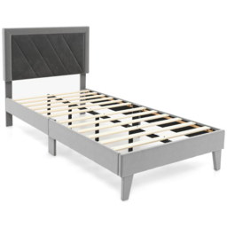 Costway Single Grey Upholstered High Headboard Bed Frame - Wilko - thumbnail 3