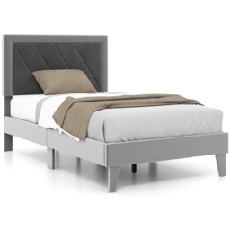 Costway Single Grey Upholstered High Headboard Bed Frame - Wilko - thumbnail 4