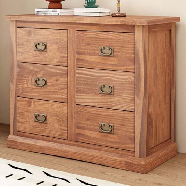 Cabinet Bits Tirolo 6 Drawer Brown Brass Drop Handle Chest of Drawers - Wilko - image 1