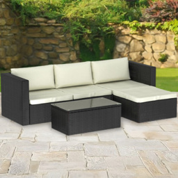Garden Vida Hampton 4 Seater Black Rattan Corner Lounge Set - Wilko