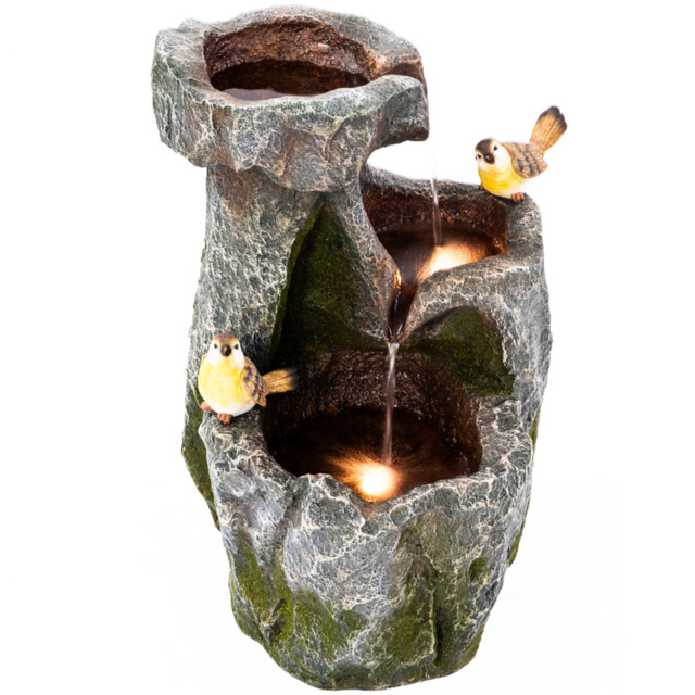 Garden Gear Cascading Rock with Birds Water Feature - Size: 54 x 40 x 38cm - Grey - Wilko - image 1