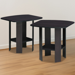Walplus Dark Walnut Simple Design End Table Set of 2 - Size: 50.8 x 49.78 x 50.8cm - Black - Wilko