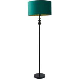 ValueLight Marissa Forest Green Velvet Gold Inner Shade Black Stacked Ball LED Floor Lamp - Size: 145 x 45 x 45cm - ValueLights - Wilko