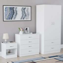 VIDA DESIGNS Riano White 3 Piece Bedroom Furniture Set - Wilko