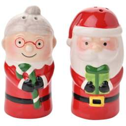 The Seasonal Gift Co. Santa & Friend 2 Piece Salt & Pepper Shakers Set - Size: 9 x 4 x 4cm - Red - Wilko - thumbnail 1