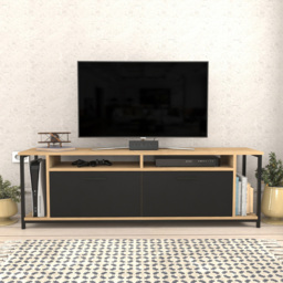 Decorotika Omar 2 Door 4 Shelf Oak and Black TV Unit - Size: 50.8 x 160 x 35cm - Multi - Wilko - thumbnail 6
