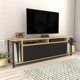 Decorotika Omar 2 Door 4 Shelf Oak and Black TV Unit - Size: 50.8 x 160 x 35cm - Multi - Wilko - thumbnail 4