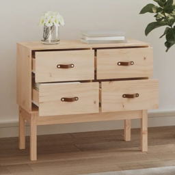 vidaXL 4 Drawer Brown Solid Pine Wood Console Cabinet - Size: 78 x 90 x 40cm - Wilko - thumbnail 1