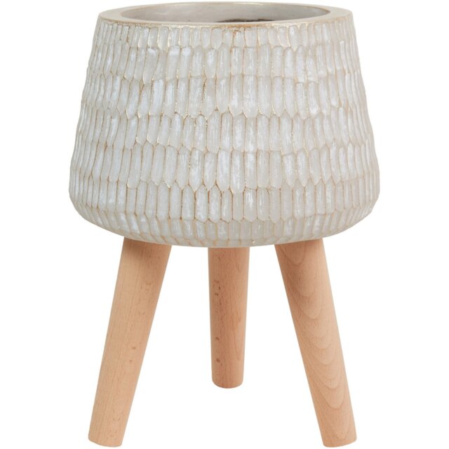 Flower Pot with Beech Wood - Neutral - Wilko - image 1