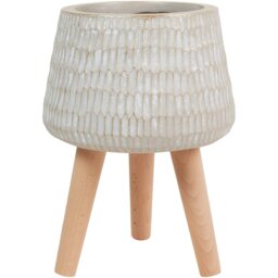Flower Pot with Beech Wood - Neutral - Wilko - thumbnail 1