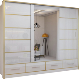 Sliding Wardrobes 4U 2 Sliding Door White Modern Wide High Gloss Mirrored Wardrobe 253cm - Size: 2 Door - Wilko - thumbnail 3
