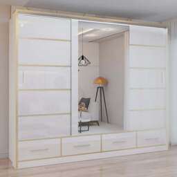 Sliding Wardrobes 4U 2 Sliding Door White Modern Wide High Gloss Mirrored Wardrobe 253cm - Size: 2 Door - Wilko