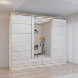 Sliding Wardrobes 4U 2 Sliding Door White Modern Wide High Gloss Mirrored Wardrobe 253cm - Size: 2 Door - Wilko - thumbnail 4