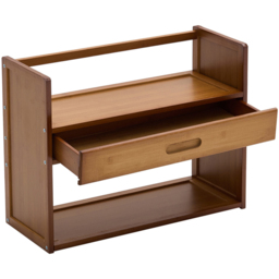 Living and Home Single Drawer 2 Shelf Brown Bamboo Desktop Bookshelf - Wilko - thumbnail 4