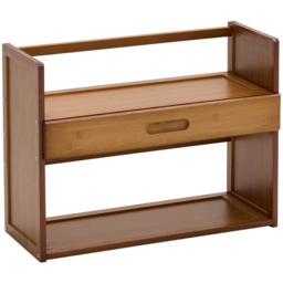 Living and Home Single Drawer 2 Shelf Brown Bamboo Desktop Bookshelf - Wilko - thumbnail 3