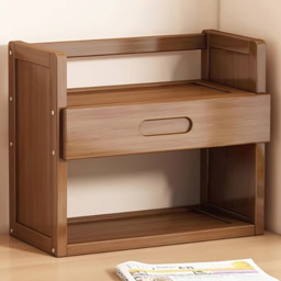 Living and Home Single Drawer 2 Shelf Brown Bamboo Desktop Bookshelf - Wilko