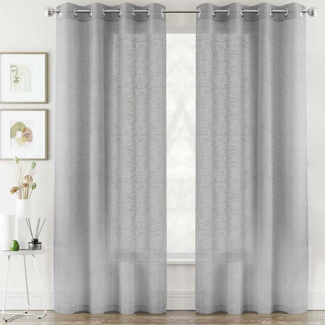 Tyrone Textiles Crete Silver Linen Look Eyelet Voile Panel Curtains 140 x 137cm - Size: W 140 x D 137cm - Wilko - image 1