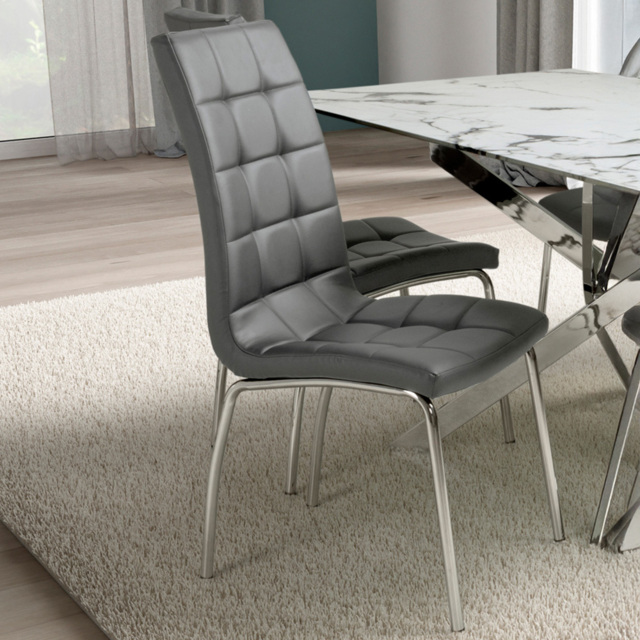 Shankar Jenner Set of 2 Grey and Chrome Leather Effect Dining Chair - Wilko - image 1