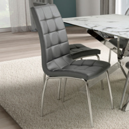 Shankar Jenner Set of 2 Grey and Chrome Leather Effect Dining Chair - Wilko