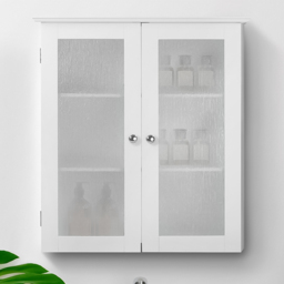 Teamson Home Connor 2 Door Glass Removable Wall Cabinet - Size: 63.5 x 20.3 x 56.5cm - White - Wilko
