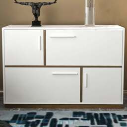 Decorotika Mares 4 Door White and Walnut Sideboard Cabinet - Size: 81.6 x 120 x 45cm - Multi - Wilko - thumbnail 1