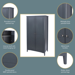 Core Products Como 2 Door Midnight Blue Wardrobe - Wilko - thumbnail 7