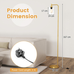 Costway Golden Industrial Floor Lamp with Hanging Glass Lampshade - Size: 167 x 25 x 25cm - Wilko - thumbnail 6