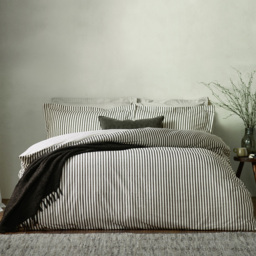 Yard Hebden King Size Melange Stripe Cotton Black Duvet Set - Wilko