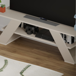 Decortie Farfalla Single Shelf Sandstone TV Unit - Size: 40 x 120 x 33.5cm - Cream - Wilko - thumbnail 4