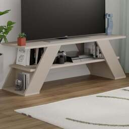 Decortie Farfalla Single Shelf Sandstone TV Unit - Size: 40 x 120 x 33.5cm - Cream - Wilko - thumbnail 1