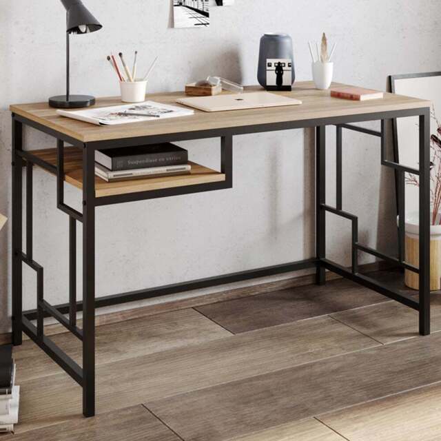 Decorotika Victory Single Shelf Wide Study Desk Black and Walnut - Size: 75 x 120 x 60cm - Multi - Wilko - image 1