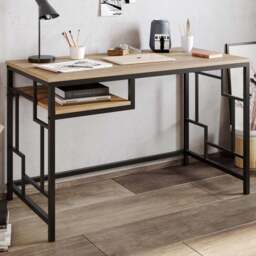 Decorotika Victory Single Shelf Wide Study Desk Black and Walnut - Size: 75 x 120 x 60cm - Multi - Wilko