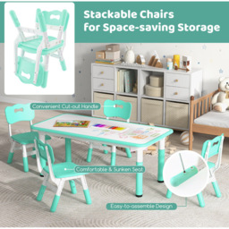 Costway Green 4 Seater Kids Table and Chair Set with Graffiti Desktop - Size: 120 x 60 x 60cm - Wilko - thumbnail 7