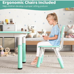Costway Green 4 Seater Kids Table and Chair Set with Graffiti Desktop - Size: 120 x 60 x 60cm - Wilko - thumbnail 4