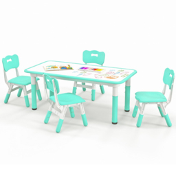 Costway Green 4 Seater Kids Table and Chair Set with Graffiti Desktop - Size: 120 x 60 x 60cm - Wilko - thumbnail 3