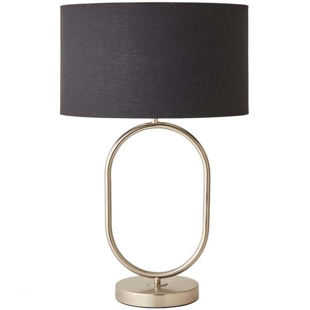 ValueLights Antonia Black Fabric Drum Lamp Shade Brushed Chrome Oval LED Table Lamp - Size: 42.3 x 25 x 25cm - Silver - Wilko - image 1