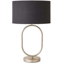 ValueLights Antonia Black Fabric Drum Lamp Shade Brushed Chrome Oval LED Table Lamp - Size: 42.3 x 25 x 25cm - Silver - Wilko