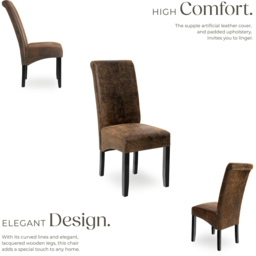 tectake Set of 6 Antique Brown Faux Leather High Backrest Dining Chair - Wilko - thumbnail 4