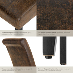 tectake Set of 6 Antique Brown Faux Leather High Backrest Dining Chair - Wilko - thumbnail 6