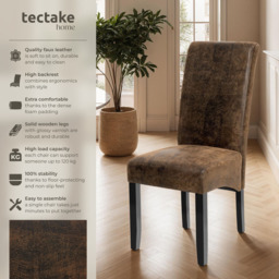 tectake Set of 6 Antique Brown Faux Leather High Backrest Dining Chair - Wilko - thumbnail 7