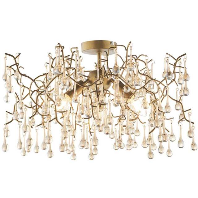 Merano Rimini Lustre Glass Aged Gold 3 Light Semi Flush Ceiling Pendant - Size: 55 x 55 x 30cm - Wilko - image 1