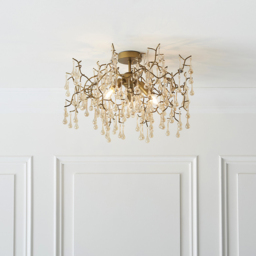 Merano Rimini Lustre Glass Aged Gold 3 Light Semi Flush Ceiling Pendant - Size: 55 x 55 x 30cm - Wilko - thumbnail 3