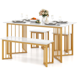 Costway 4 Seater Dining Set with Bench and Stools White and Golden - Multi - Wilko - thumbnail 3